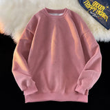 WIAOFELLAS  -  Autumn New Men's Long Sleeved Sweater Hong Kong Style Youth Solid Color Casual Simple Loose Round Neck