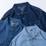 WIAOFELLAS  -  Unisex Vintage Distressed Denim Shirt Men's Loose Fit Long Sleeve Casual BF Style Thin Outerwear Outdoor Camping Thin Coat