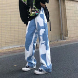 Wiaofellas  -  Trend Brand Gradient Tie Dye Jeans for Men Loose Fit Plus Size High Street Couple Wide Leg Straight Leg Camouflage Dad