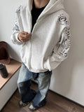 Wiaofellas  -  Spring New Casual Mens Hooded Sweatshirts Long Sleeve Zip-up Letter Printed Rivet Hoodies For Men Fashionable Loose Hoodie