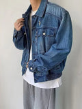 Wiaofellas  -  Trendy Button-up Lapel Washed Jean Coats Mens Fall Loose Outerwear Streetwear Vintage Long Sleeve Jacket Men