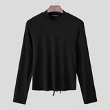 WIAOFELLAS  -  Men T Shirt Solid Color Turtleneck Long Sleeve Hollow Out Backless Male Tee Tops Streetwear Sexy Fashion Unisex T-shirts