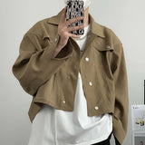 Wiaofellas  -  Spring Clothing Men's Leisure Short Jacket Streetwear Solid Color Button-down Collar Korean Harajuku Long Sleeve Luxury Coats