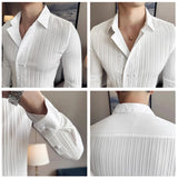 WIAOFELLAS  -  Double-breasted Camisa Masculino De Luxo Autumn Long Sleeve Slim Fit Striped Shirts Men Party Wedding Lapel Men's Dress Shirt