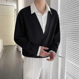 Wiaofellas  -  Mens Polo Collar Sweatshirt Fake Two Piece Casual Slim Fit Pullover Top
