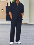 WIAOFELLAS  -  (Shirt+Pants) Summer new arrival Men Fashion Classic Shirt men Business Casual Shirts Men A Set Of Clothes
