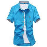 WIAOFELLAS  -  Summer men's Korean-style slim-fit embroidery small mushroom casual short-sleeved stand collar men's shirt