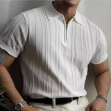 WIAOFELLAS  -  Summer New Men's Solid Color Knitted Jacquard Short Sleeve T-shirt Retro Trend Fashion Casual Simple Slim Men's Tops