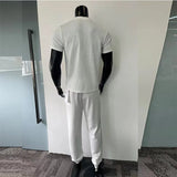 Wiaofellas  -  Men Casual Fashion Sports Knit Set Sexy Short Sleeve T-shirts Hip Hop O-collar Tops + Long Pants Two Piece Suit For Men Clothes