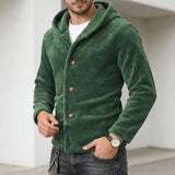 Wiaofellas  -  Autumn Winter New Fleece Hooded Coat Men Jackets Oversized Warm Solid Outwear Long Sleeve Casual Loose Buttons Cardigan Tops