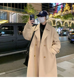 WIAOFELLAS  -  Korean Trend Men's Loose Casual Double-breasted Overcoat Autumn Winter Fashion New Long Sleeve Woolen Long Coat Cardigans Jacket