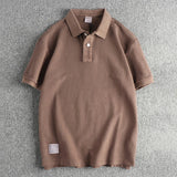 WIAOFELLAS  -  Heavy wash bead mesh men's polo shirt Europe and the United States retro trend youth fashion short sleeve