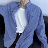 Wiaofellas  -  Autumn Casual Mens Plaid Print Shirts Long Sleeve Turn-down Collar Button-up Shirt For Men Vintage Embroidery Loose Shirts