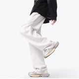 WIAOFELLAS  -  New Men's Pleated Straight Wide-leg Sweatpants Hip Hop Solid Color Baggy Pants Korean Fashion Y2K Streetwear Gray Trousers