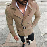 WIAOFELLAS  -  Men's Woolen Coat with Lapel and Double Breasted Casual Windbreaker Woolen Coat