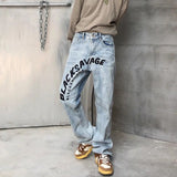 Wiaofellas Men's Jeans Hip Hop High Street Embroidery Jeans Men's Brand Loose Straight Y2k Retro Trousers
