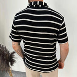 Wiaofellas  -  Short Sleeve Turn-down Collar Pullover Fashion V-neck Tees Shirt Male T Shirt Business Striped Stitching Men's Polo Shirts