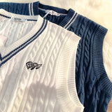 WIAOFELLAS  -  Sweater Vests Men Simple Embroidery Soft Cozy Japanese Style Handsome Sleeveless Knitted Jumper Aesthetic Hombre Streetwear Chic