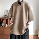 Wiaofellas  -  Imitation Suede Short-sleeved T-shirt Summer New American Men's T-shirt Loose Trendy Brand Student Half-sleeved Clothes
