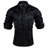 WIAOFELLAS  -  Luxury Silk Shirts for Men Black Floral Spring Autumn Embroidered Button Down Tops Regular Slim Fit Male Blouses Breathable 648