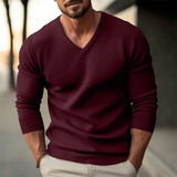 WIAOFELLAS  -  Autumn and Winter Men's Sweater V-neck Slim Solid Color Simple Versatile Long-sleeved Sweater Men's Pull-up Stretch Base Shirt