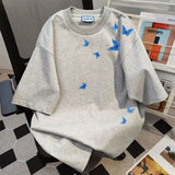 WIAOFELLAS  -  Sense of Design Blue Butterfly Printed T-shirt for Men and Women Pure Cotton Summer Fashion Trend Casual Comfy Short Sleeve Top