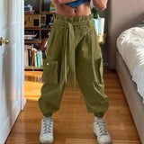 WIAOFELLAS  -  Men Pants Solid Color Lace Up Joggers Casual Cargo Pants Men Streetwear Loose Pockets Fashion Leisure Male Long Trousers