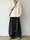 WIAOFELLAS  -  High Waist Wide Leg Casual Pants for Women Bla Floor-Length Drapey Suit Pants Casual Loose Fit Polyester Fiber