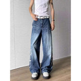WIAOFELLAS  -  American Style Men's Jeans Printing Contrast Color Casual Wide Leg Bottom Straight Baggy Male Denim Pants Niche