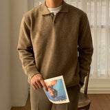 WIAOFELLAS  -  Trendy Solid Color Men's Sweater Polo Shirts 2025 Autumn Winter New Casual Long Sleeve Knitted Jumpers Men Fashionable Sweaters