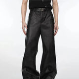 WIAOFELLAS  -  Mens Trousers Pu Leather Soft Casual Pants Streetwear Fashion Versatile Retro High Waist Slim Straight Pants Men'S Clothing 2025