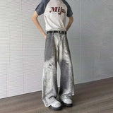 WIAOFELLAS  -  Fashion Summer Men's Irregular Graffiti Wash High Street Denim Pants Trendy Straight Loose Wide Leg Jeans Male