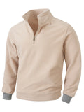 WIAOFELLAS  -  Personalized Autumn and Winter Casual Stand Collar Zipper Pullover Men's Long-sleeved Solid Color Zipper Splicing Pullover
