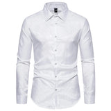 Wiaofellas  -  New Men's Dress Shirts Jacquard Long Sleeve Tops Men Male Business Casual Man Prom Shiny Wedding Shirt LS29