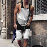 Wiaofellas  -    Minimalist striped men's tank top set, summer new beach volleyball pants