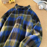 WIAOFELLAS  -  Leisure Plaid Shirt Autumn New Men's Long Sleeve Shirt Tide Street Color Collision Cardigan Jacket Loose Fit Unisex Shirts