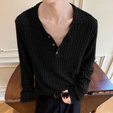 WIAOFELLAS  -  Men Shirt Solid Color Knitted Long Sleeve Casual Men Clothing Streetwear Korean Style Spring Autumn Fashion Male Tops