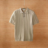 WIAOFELLAS  -  Spring Summer Fashion Simple Solid Knit Men Polo Shirt Button Turn-down Collar Knitted Tops Leisure Polo Breathable Tees Shirts