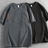 WIAOFELLAS  -  Cargo pocket embellished American trend short sleeve T-shirt men's combed cotton wash summer loose casual half sleeve