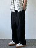 Wiaofellas  -  Summer Thin Ice Silk Casual Pants Japanese Sle Pure Color Texture Paratrooper Loose Fit Elastic Waist Long Trousers for Men