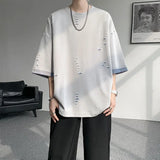 WIAOFELLAS  -  Summer Hip Hop Hole T-Shirts Men Loose O-Neck Short Sleeve Streetwear Tshirt Male Youthful Vitality Casual Patchwork Tees Tops