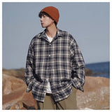 WIAOFELLAS  -  American retro plaid shirt men's autumn and winter thickened and fleece warm, trendy loose and casual long-sleeved shirt jacket