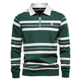2023 Autumn New Polo Collar Stripe Men's Fashion Casual Long Sleeved T-shirt