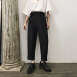 WIAOFELLAS  -  Mens Trousers Belt Decoration Casual Pants Autumn British Style Business Commuting Wild Straight Harem Pants Men'S Clothing
