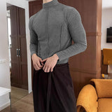 WIAOFELLAS  -  Men T Shirt Solid Color Knitted Turtleneck Long Sleeve Male Tee Tops Streetwear Fashion Casual Men Clothing S-5XL 2026