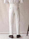 WIAOFELLAS  -  Trendy Men's High Waist Trousers Vintage Slim Straight Suit Pants Spring Autumn Fashionable Waffle Textured Mens Slim Trousers