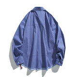 WIAOFELLAS  -  Cityboy Oversize Cargo Shirt Men Japanese Streetwear Fashion Loose Casual Plaid Splice Stripe Long Sleeve Shirts Blouses