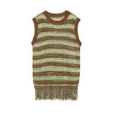 WIAOFELLAS  -  Summer New Men's Striped Sleeveless Knitted Vest American Retro Fashion Trendy Street Hip Hop Loose Casual Niche Men's Top
