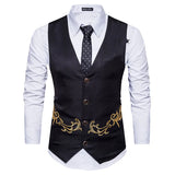 WIAOFELLAS  -  Black Embroidery Suit Vest Men Gilet Homme Brand Slim Fit Waistcoat Men Casual Business Party Wedding Prom Dress Vests XXL