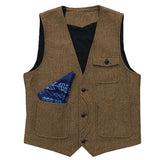 Wiaofellas  -  Men Vest Brown Herringbone Suit V Neck For Wedding Groom Business Formal Banquet Suit Men Waistcoat